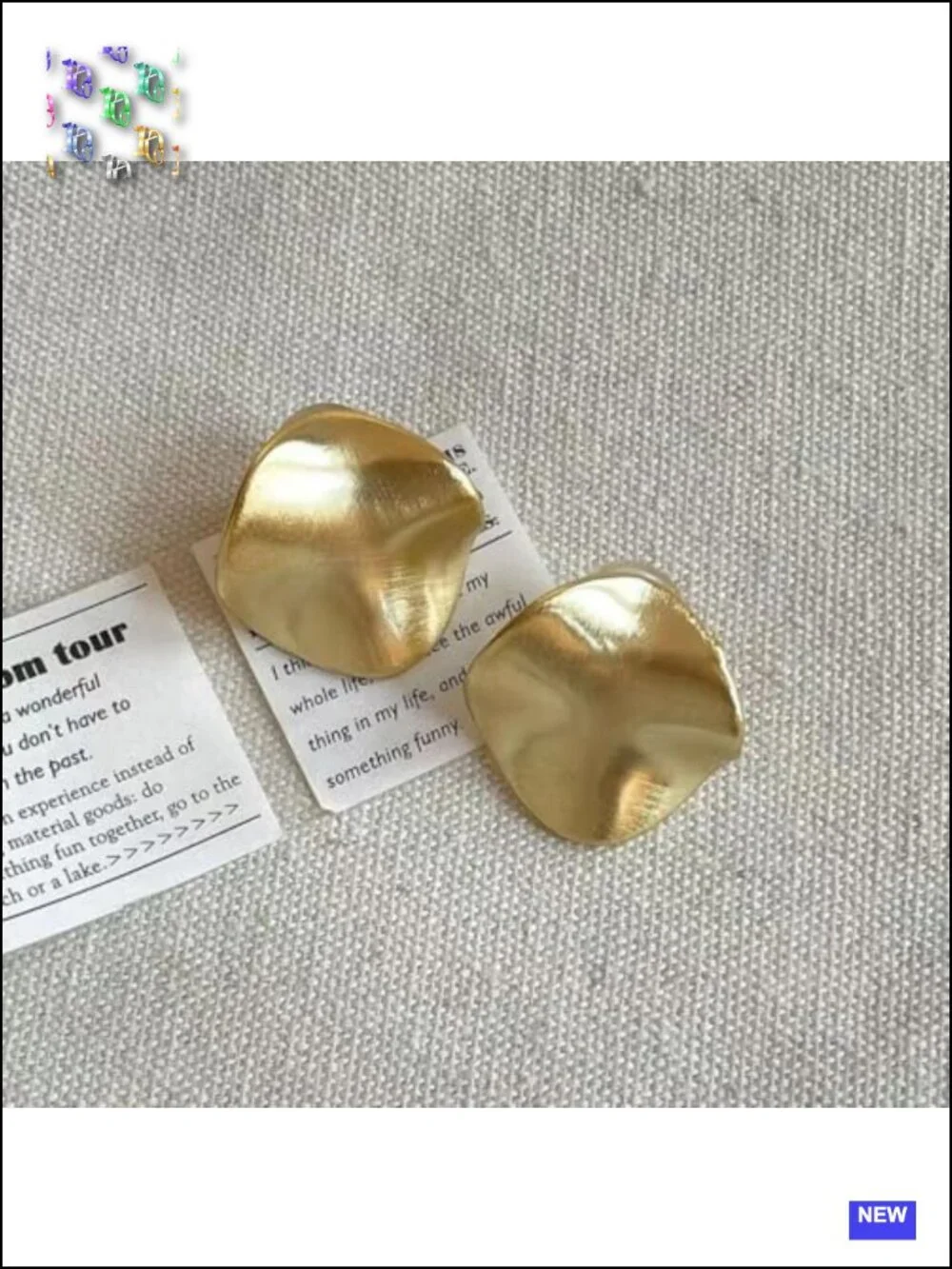 Chunky Gold Coin Hammered Curved Statement Stud Earrings for Women